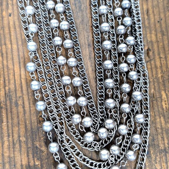 Vintage silver tone bead chain layered necklace - Picture 4 of 4